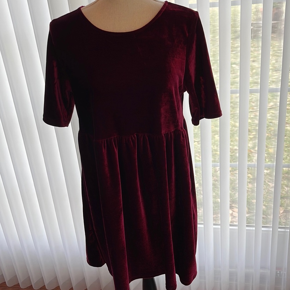 Rich Cranberry Velveteen Short Sleeve Top  M